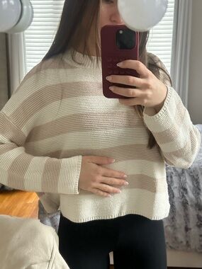 Women's Cream & Beige Striped Knit Sweater